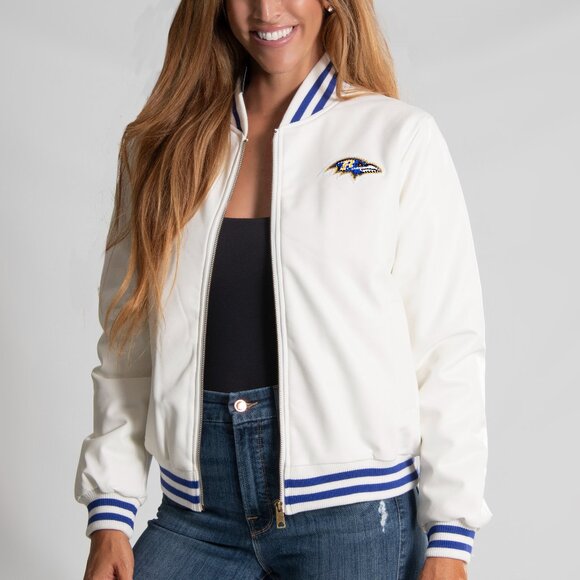 NFL Baltimore Ravens White Vegan Leather Jacket - Picture 1 of 2